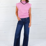 Waldorf Pink High Neck Fine Knit Top Glam