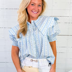 Wallis Blue Floral Stripe Wavy Collar Top Karlie 