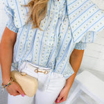 Wallis Blue Floral Stripe Wavy Collar Top Karlie 