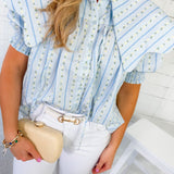 Wallis Blue Floral Stripe Wavy Collar Top Karlie 