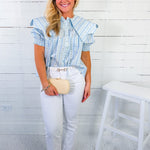 Wallis Blue Floral Stripe Wavy Collar Top Karlie 