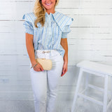 Wallis Blue Floral Stripe Wavy Collar Top Karlie 