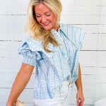 Wallis Blue Floral Stripe Wavy Collar Top Karlie 