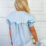 Wallis Blue Floral Stripe Wavy Collar Top Karlie 