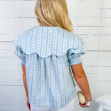 Wallis Blue Floral Stripe Wavy Collar Top Karlie 