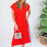 Washington Red + Patriotic Stripe Trim Dress Jodifl