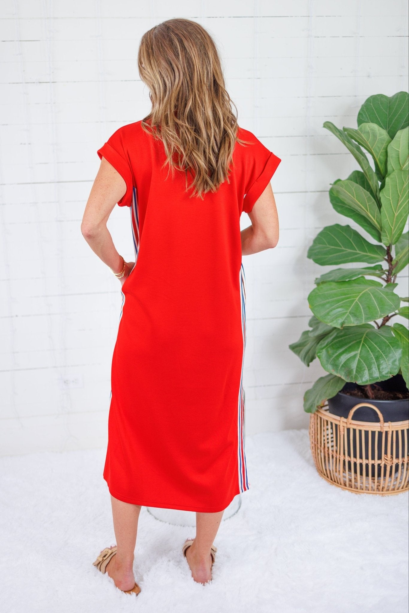 Washington Red + Patriotic Stripe Trim Dress Jodifl