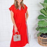 Washington Red + Patriotic Stripe Trim Dress Jodifl