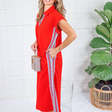 Washington Red + Patriotic Stripe Trim Dress Jodifl
