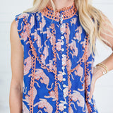 Watson Blue + Orange Tiger Button Dress THML
