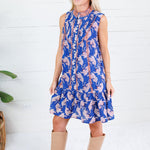 Watson Blue + Orange Tiger Button Dress THML