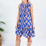 Watson Blue + Orange Tiger Button Dress THML