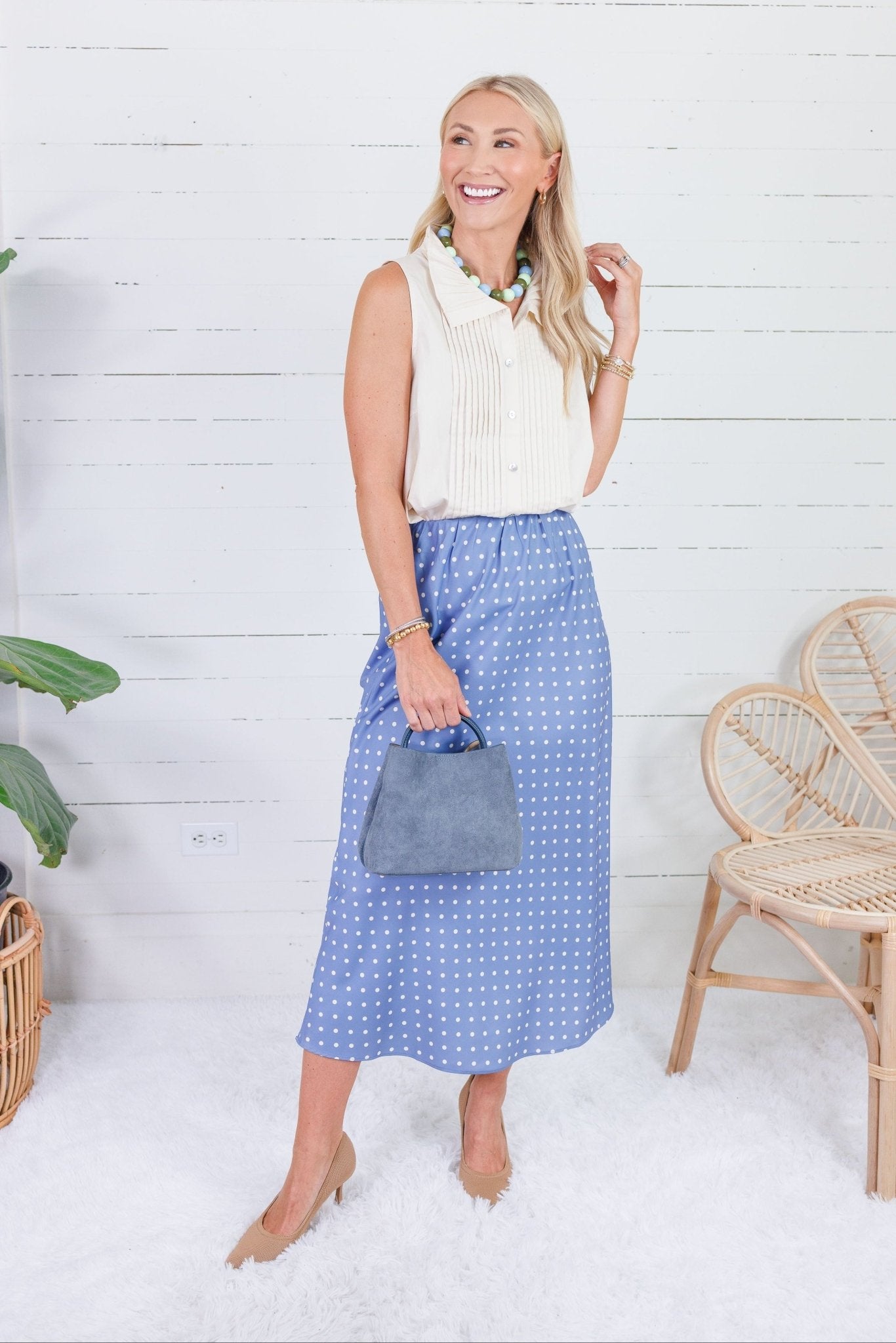 Weaver Cornflower Blue Polka Dot Skirt