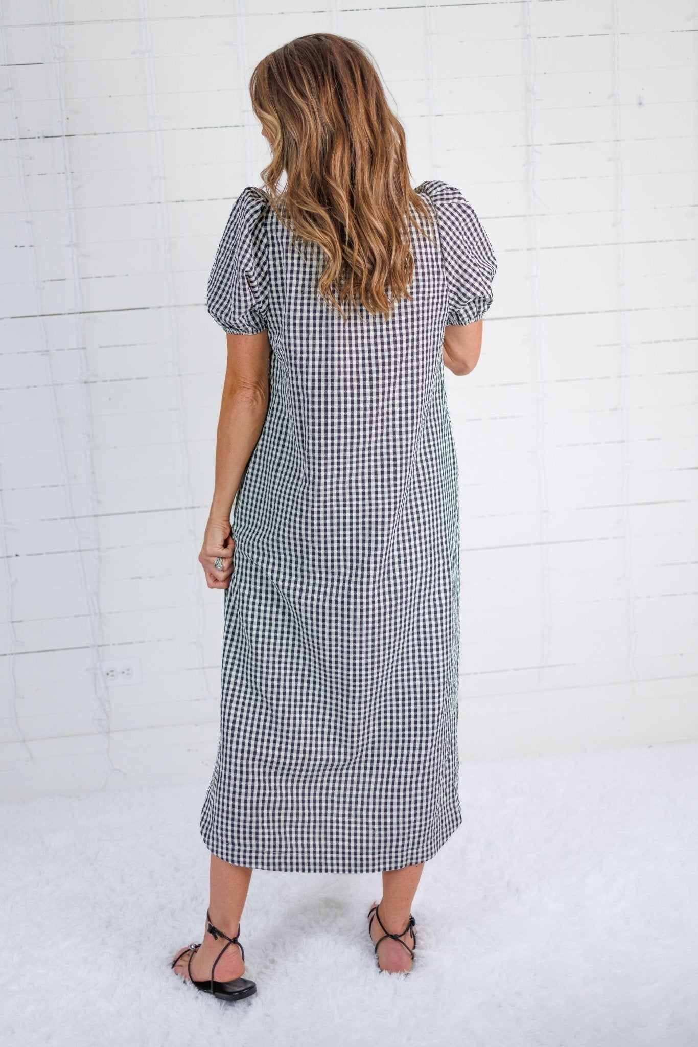 Wendy Black + Ecru Gingham Maxi Shirt Dress Entro