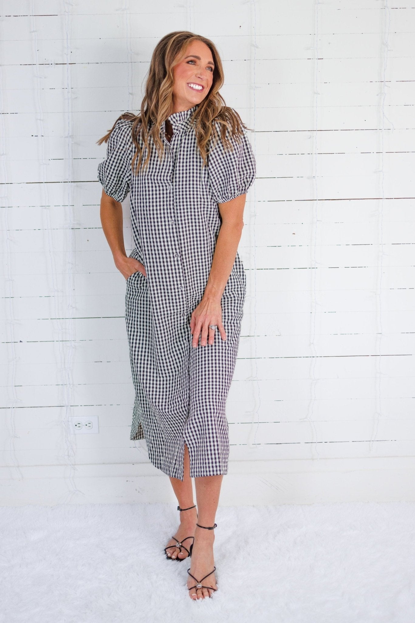 Wendy Black + Ecru Gingham Maxi Shirt Dress Entro
