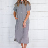 Wendy Black + Ecru Gingham Maxi Shirt Dress Entro