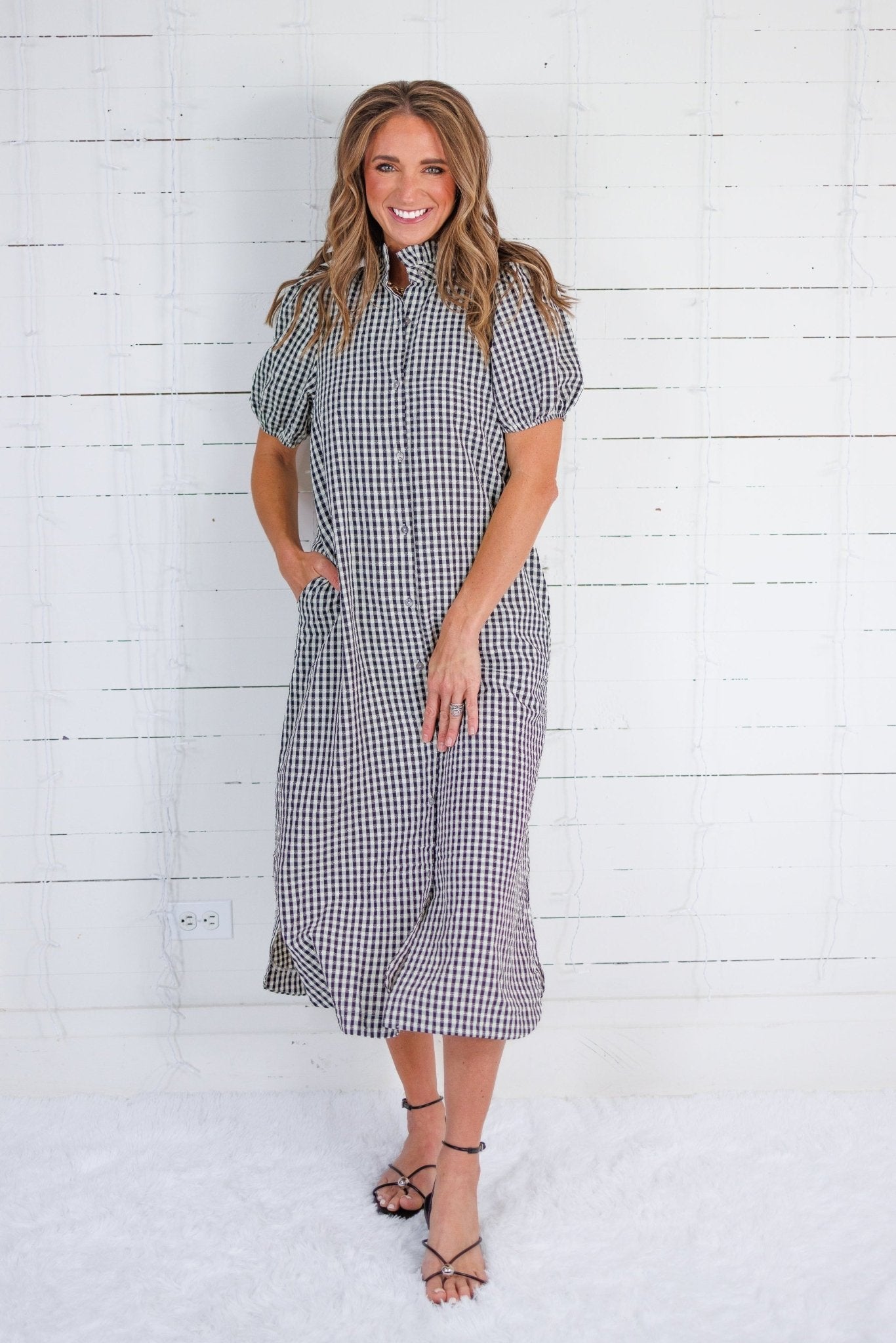 Wendy Black + Ecru Gingham Maxi Shirt Dress Entro