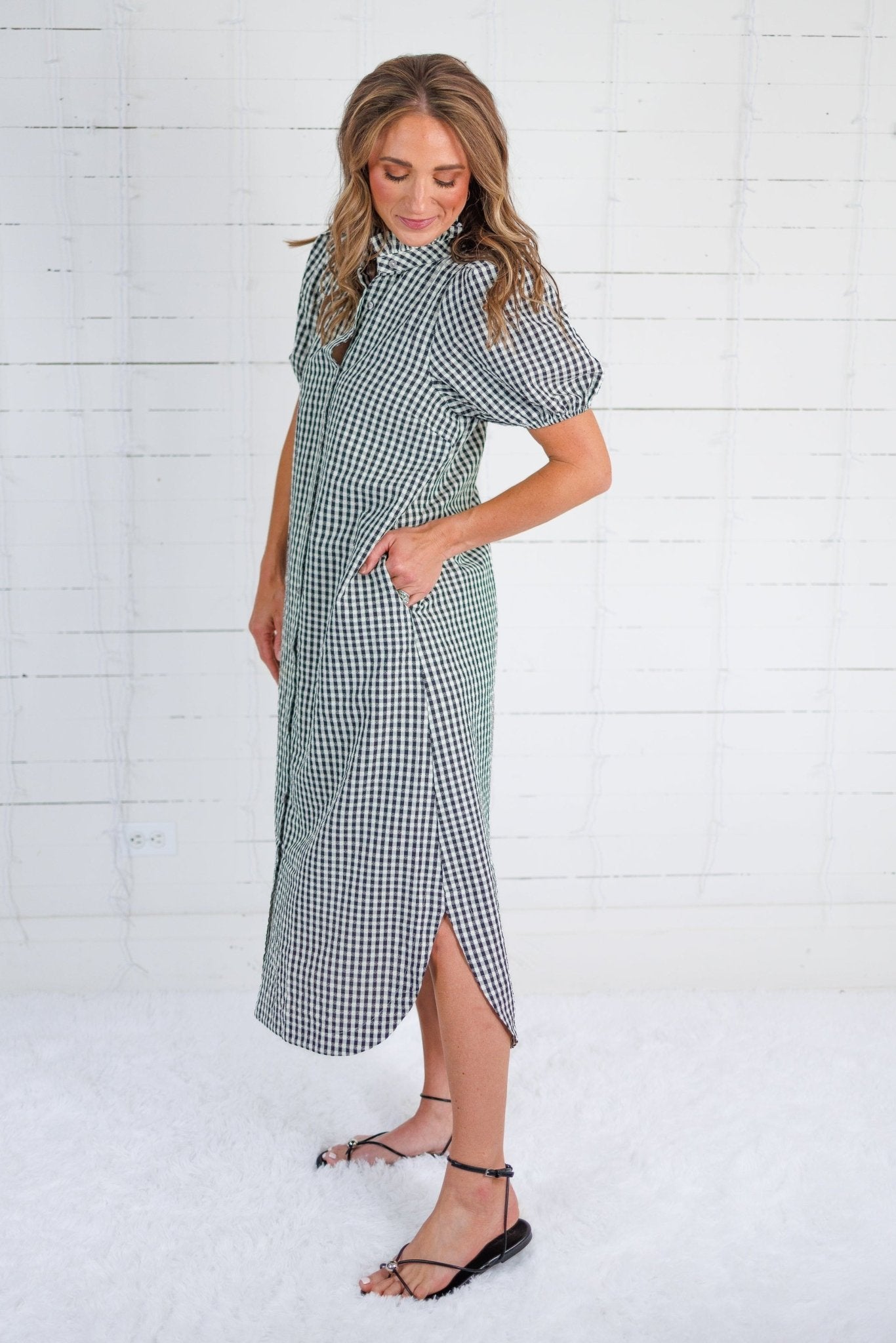 Wendy Black + Ecru Gingham Maxi Shirt Dress Entro