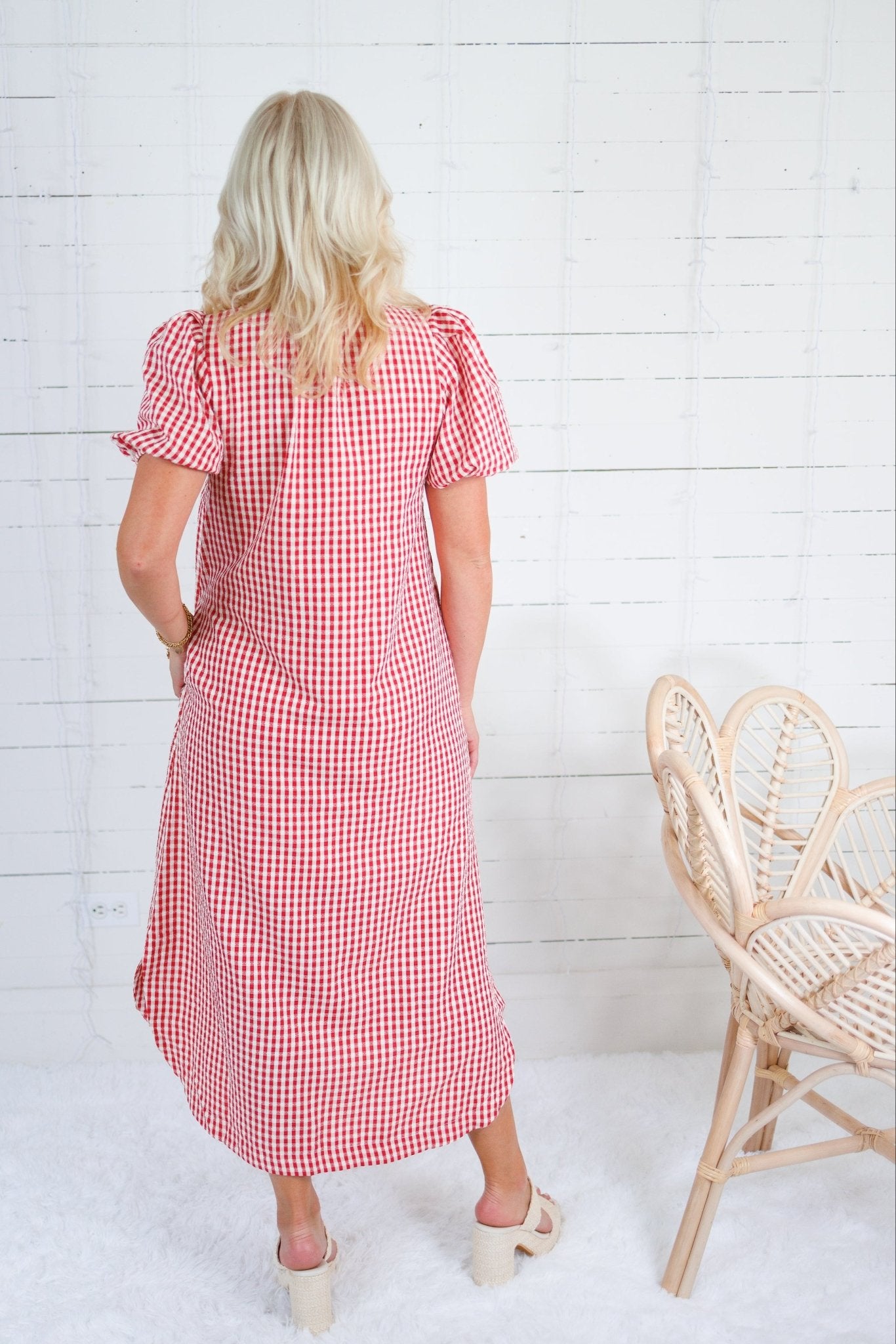 Wendy Red + Ecru Gingham Maxi Shirt Dress Entro