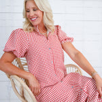 Wendy Red + Ecru Gingham Maxi Shirt Dress Entro