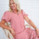 Wendy Red + Ecru Gingham Maxi Shirt Dress Entro
