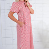Wendy Red + Ecru Gingham Maxi Shirt Dress Entro