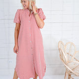 Wendy Red + Ecru Gingham Maxi Shirt Dress Entro