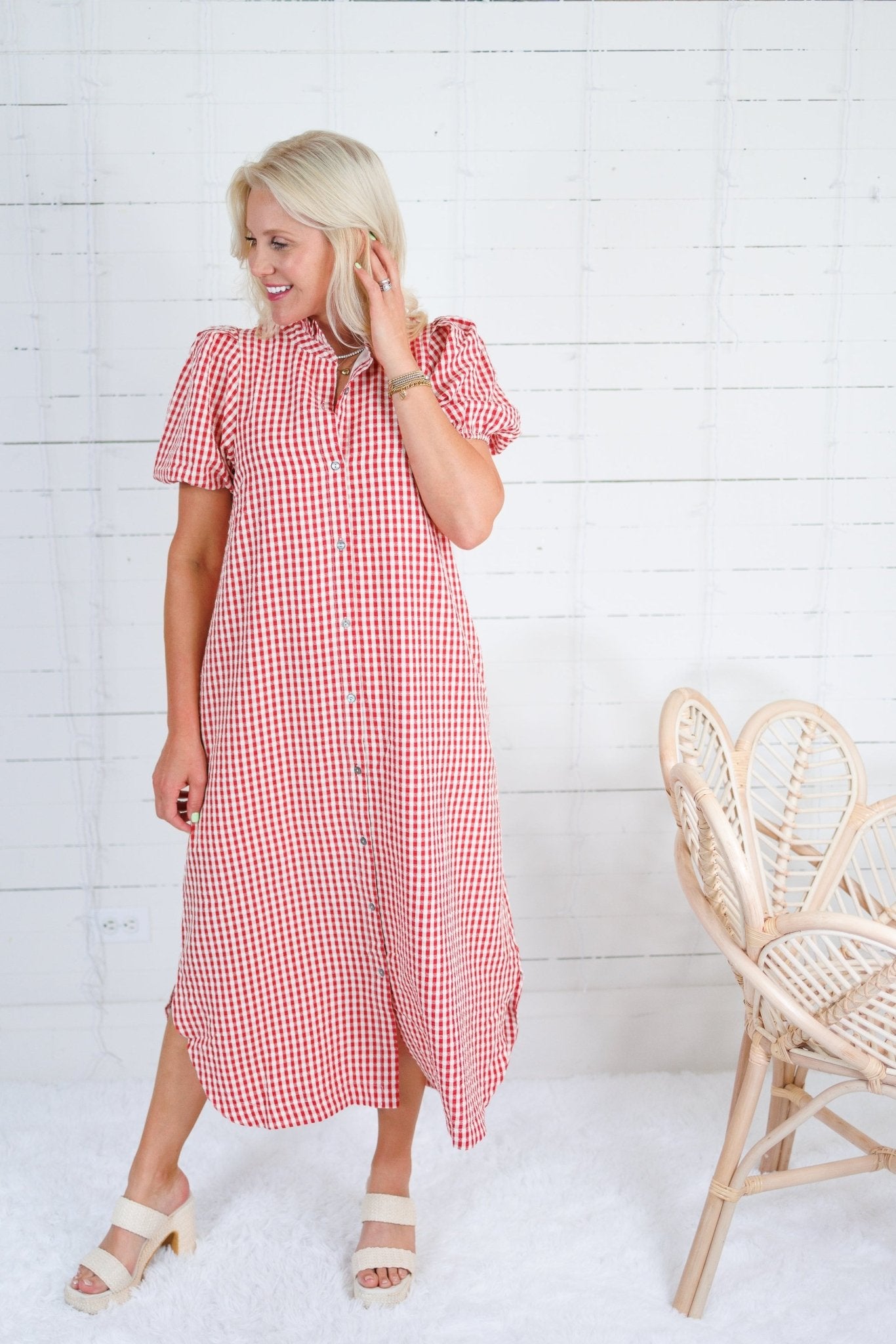 Wendy Red + Ecru Gingham Maxi Shirt Dress Entro