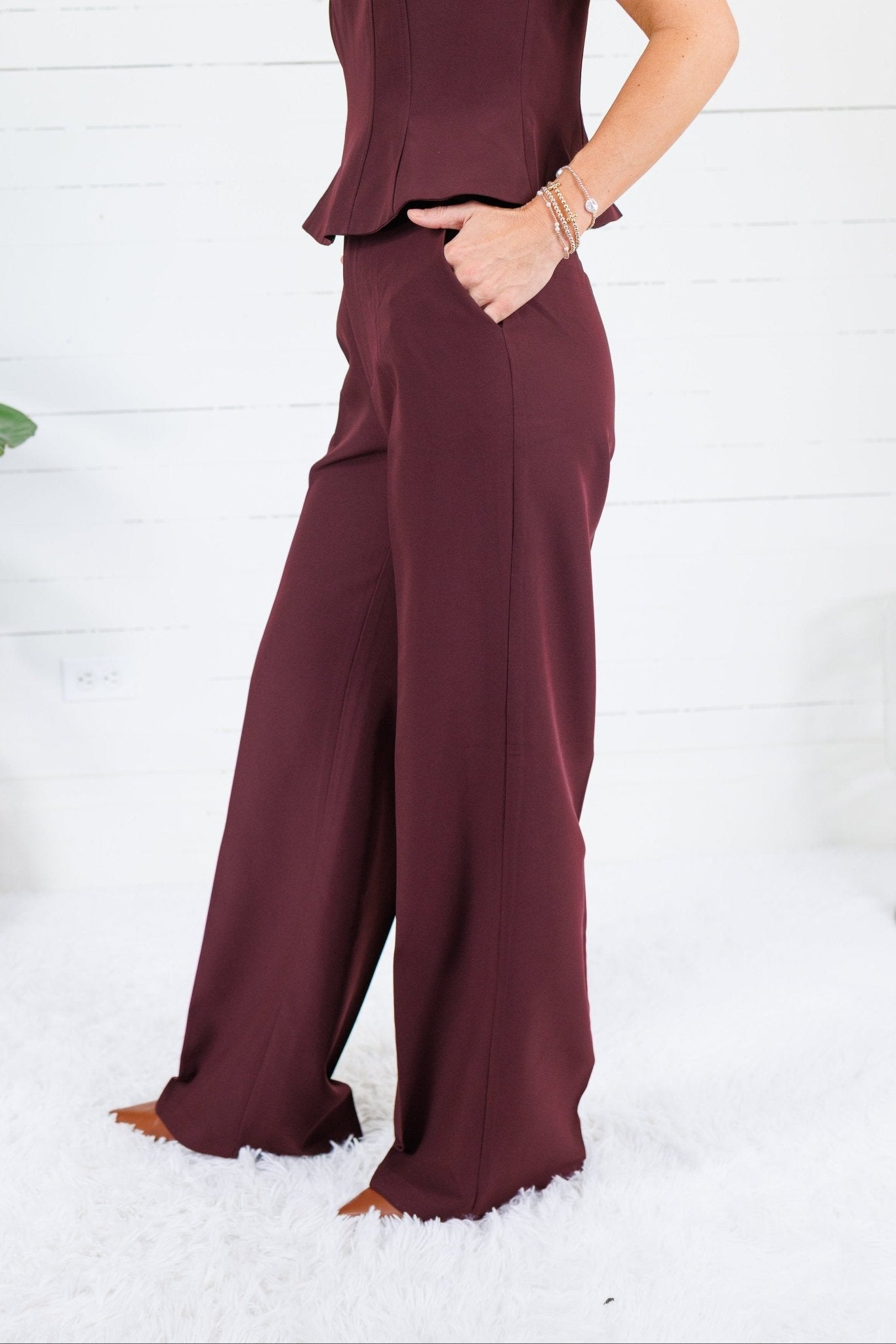 Weston Wine Wide Leg Trouser Pant Lucy Paris