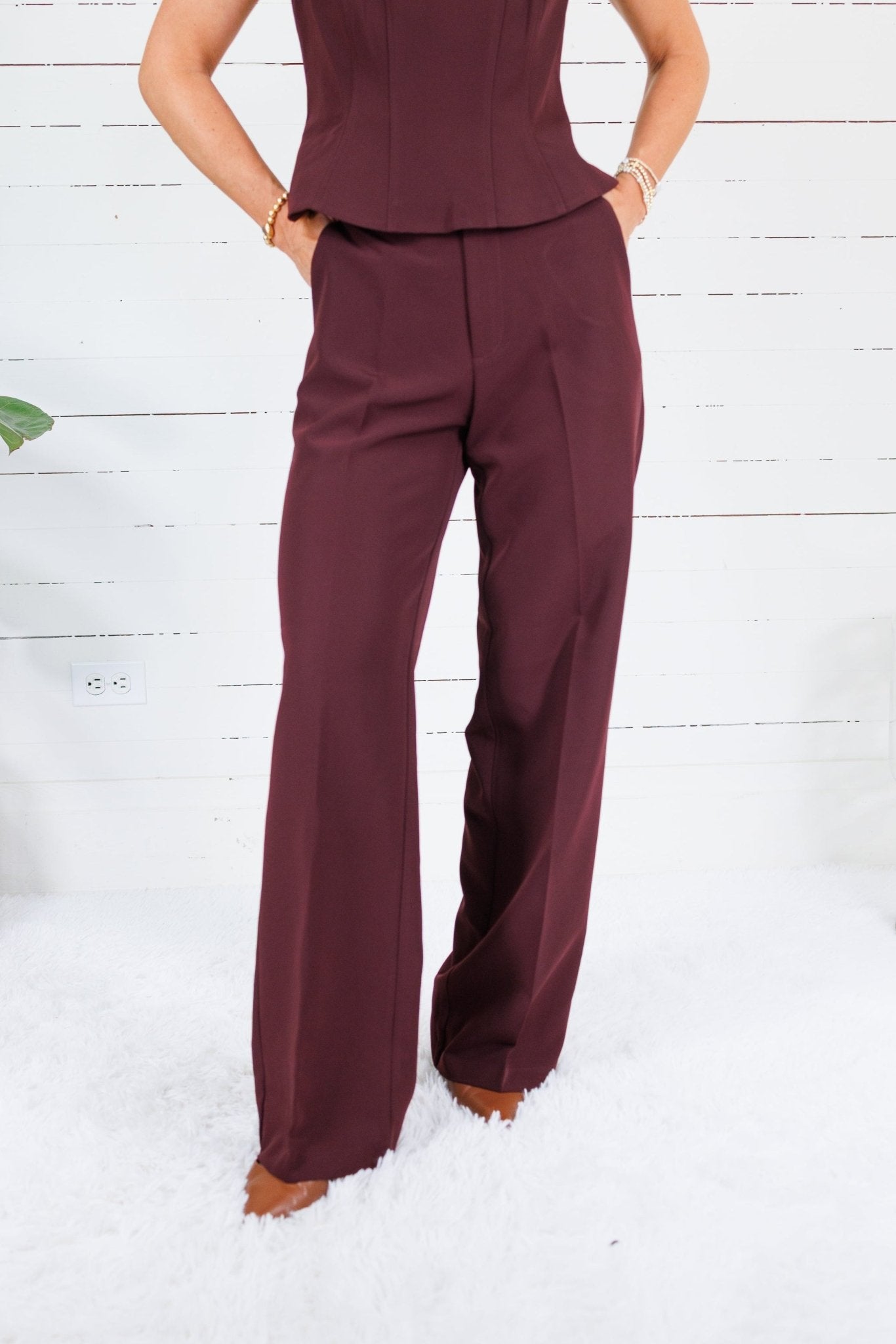 Weston Wine Wide Leg Trouser Pant Lucy Paris