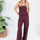 Weston Wine Wide Leg Trouser Pant Lucy Paris