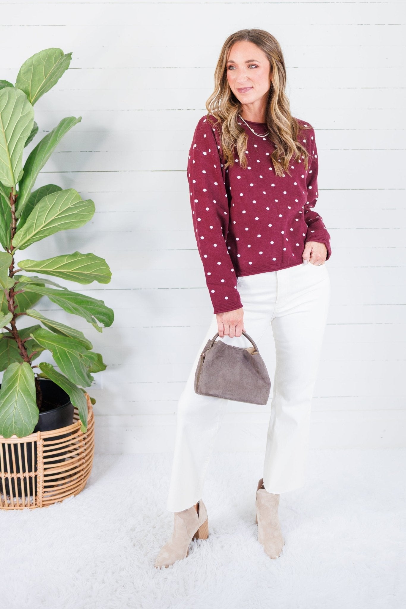 Whiskey Burgundy + Ivory Dots Sweater Polagram