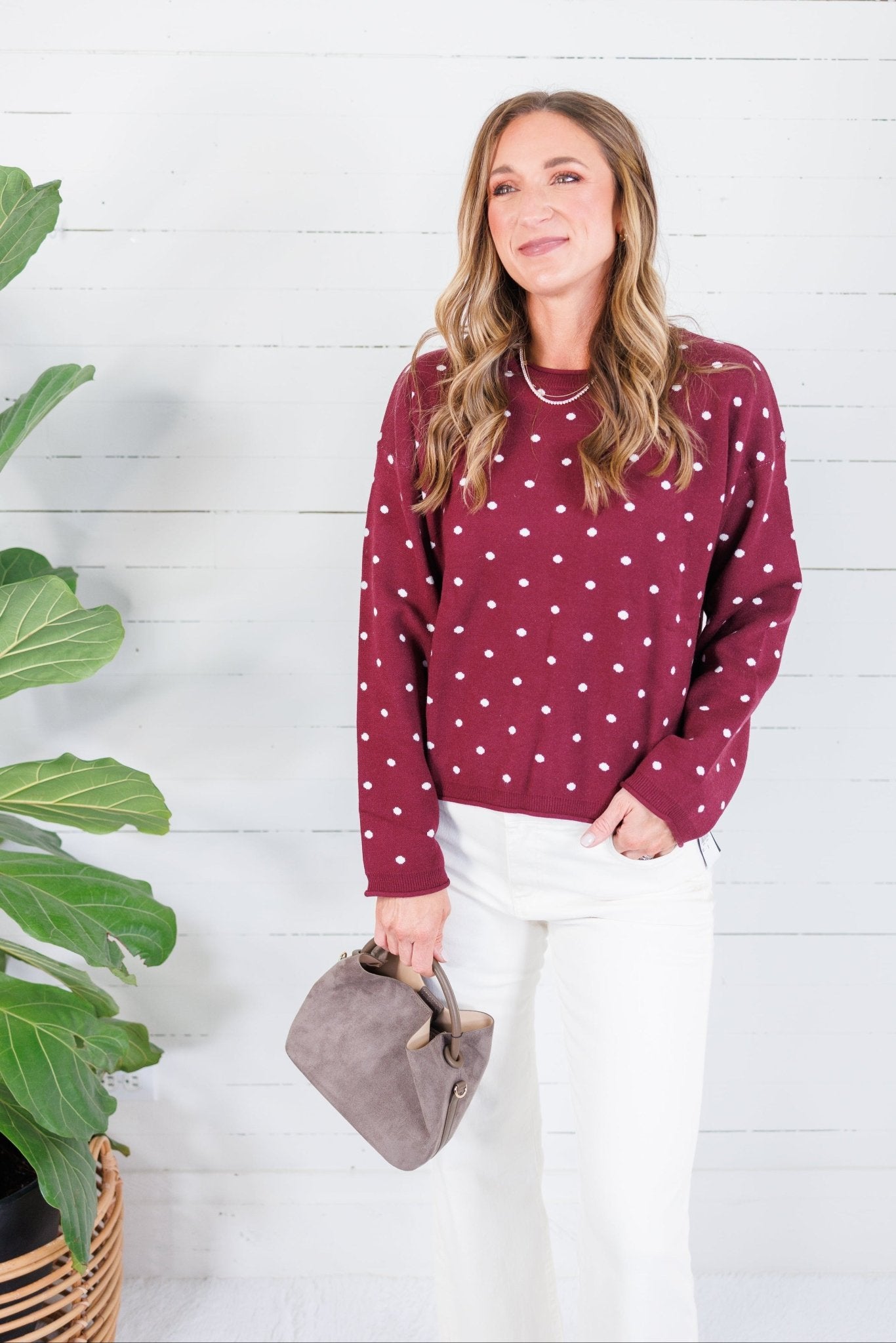 Whiskey Burgundy + Ivory Dots Sweater Polagram