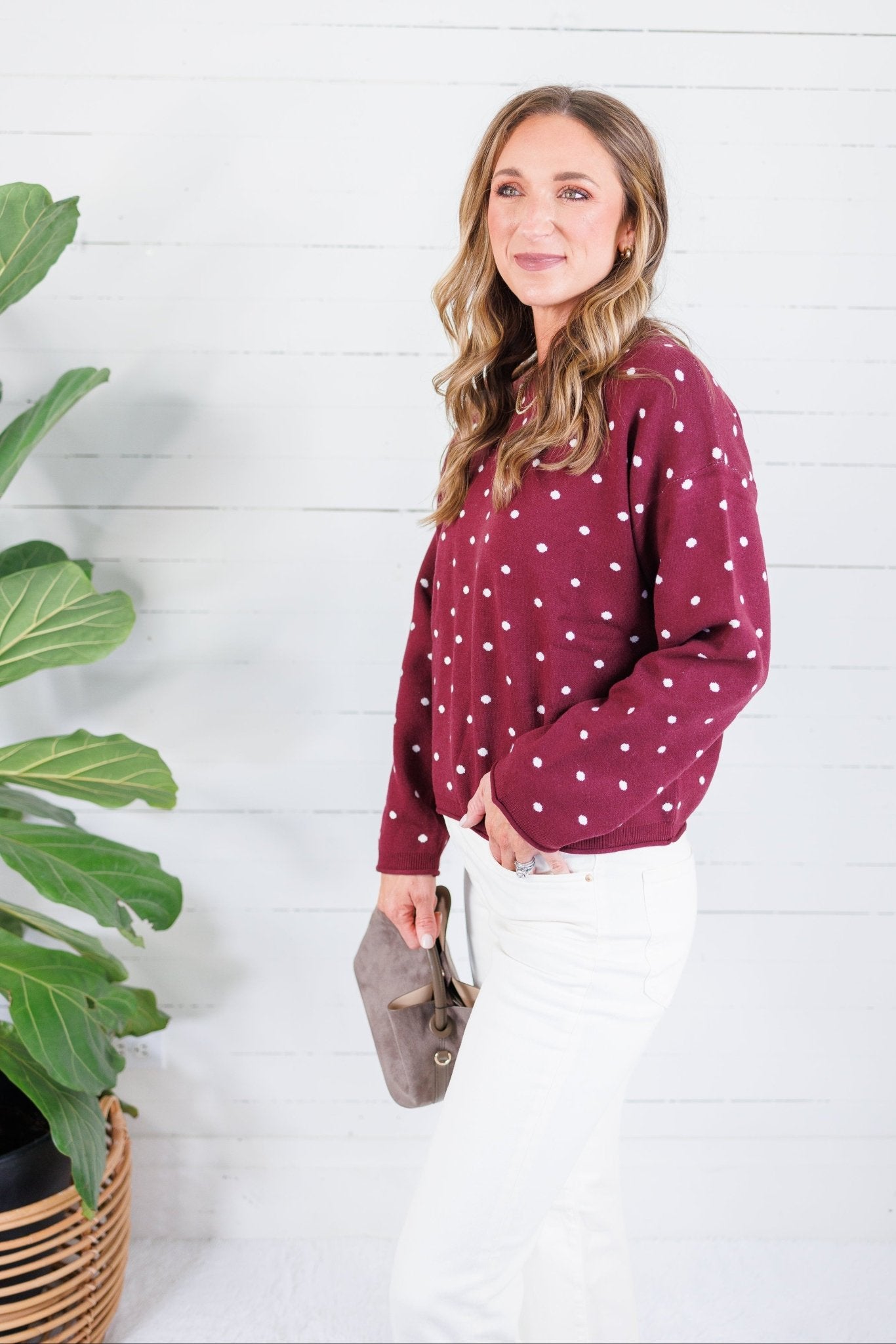 Whiskey Burgundy + Ivory Dots Sweater Polagram