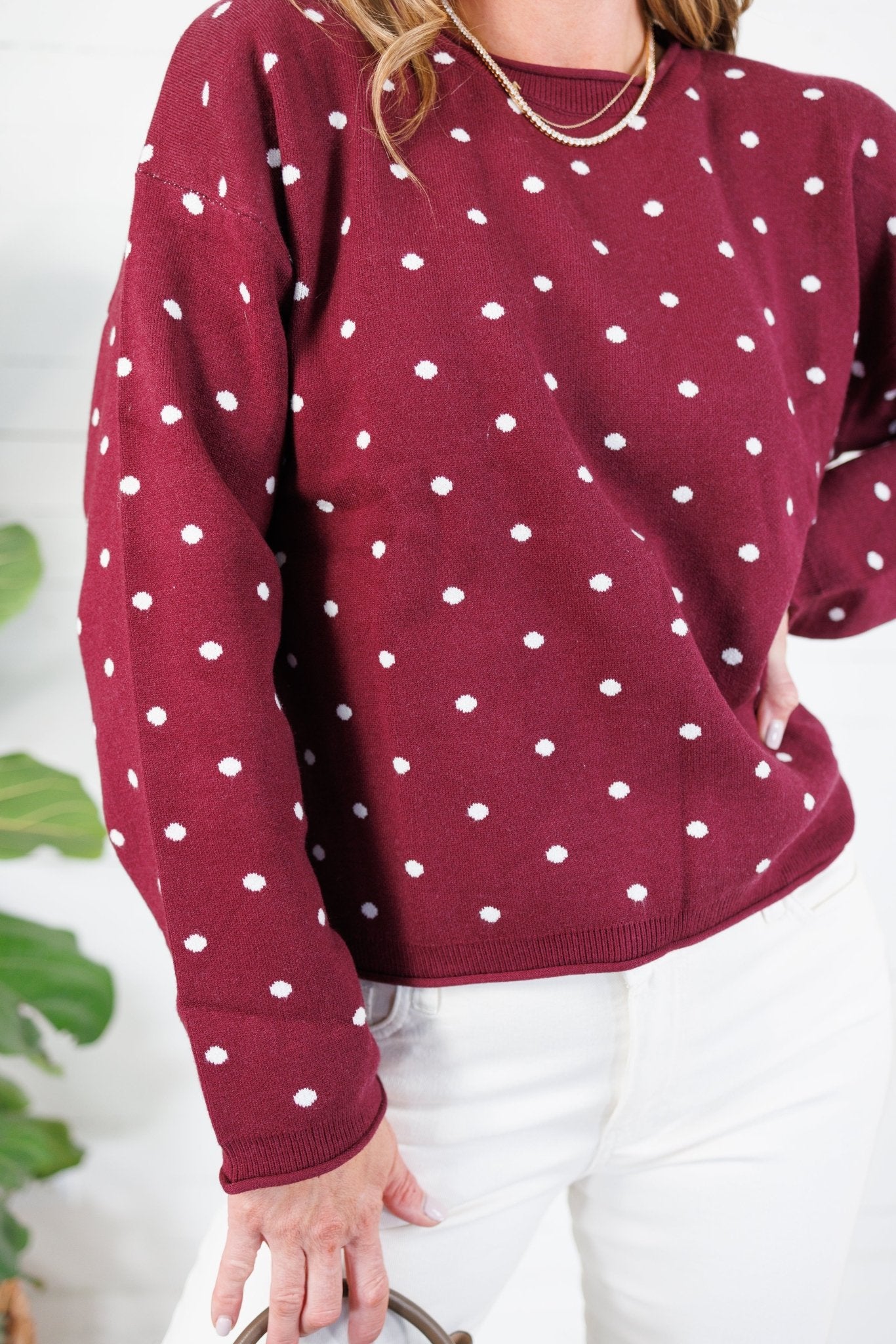 Whiskey Burgundy + Ivory Dots Sweater Polagram