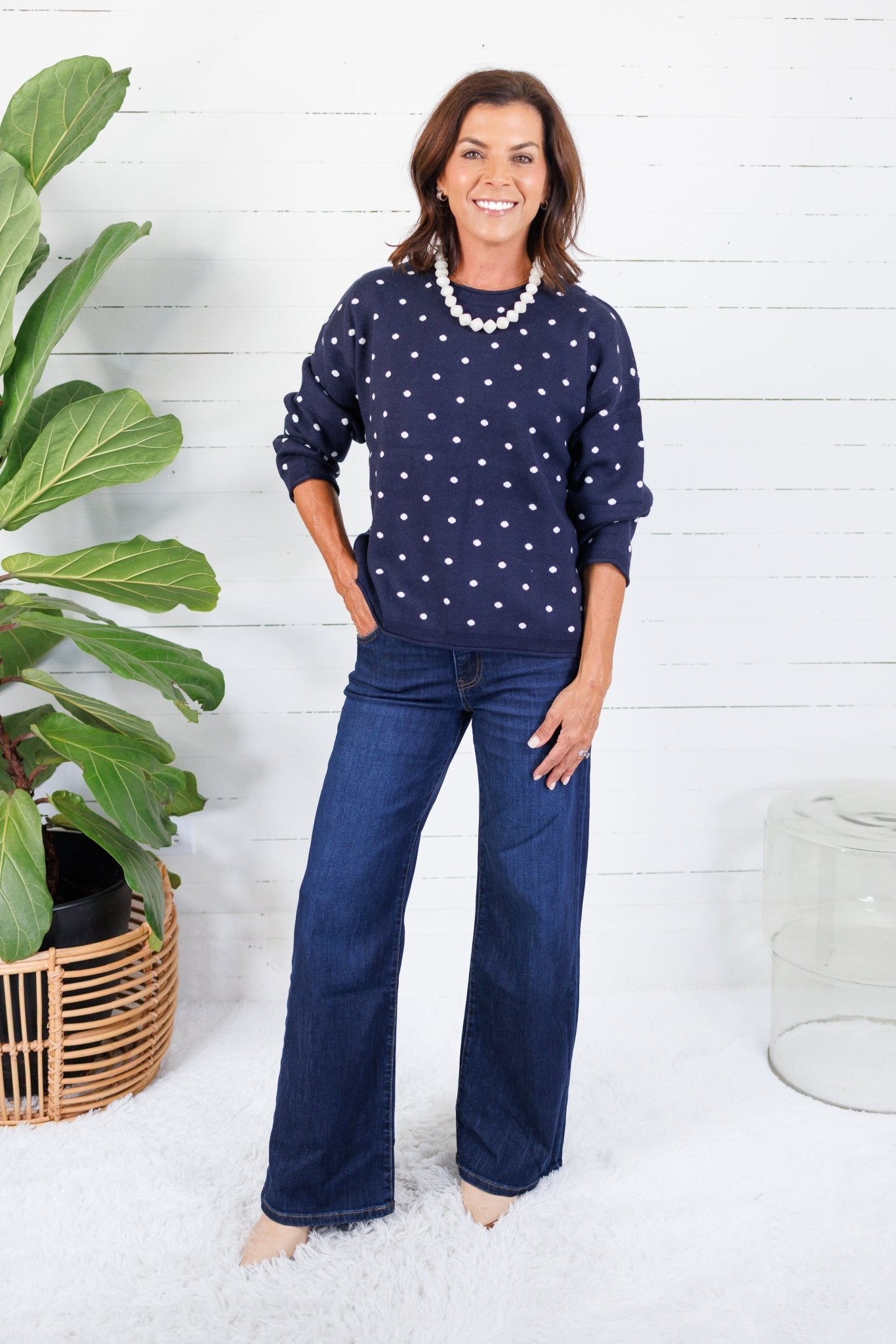 Whiskey Navy + Ivory Dots Sweater Polagram