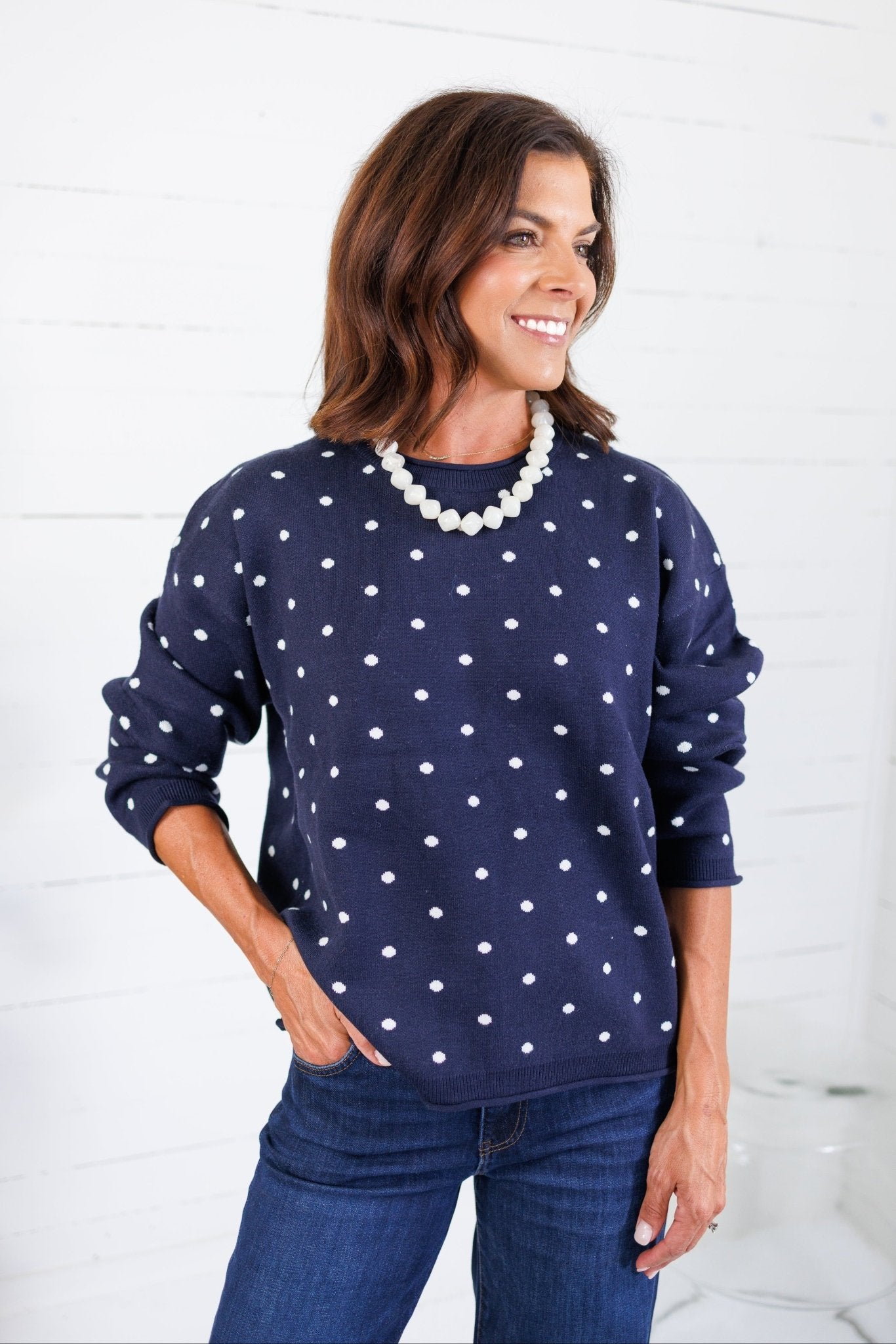 Whiskey Navy + Ivory Dots Sweater Polagram
