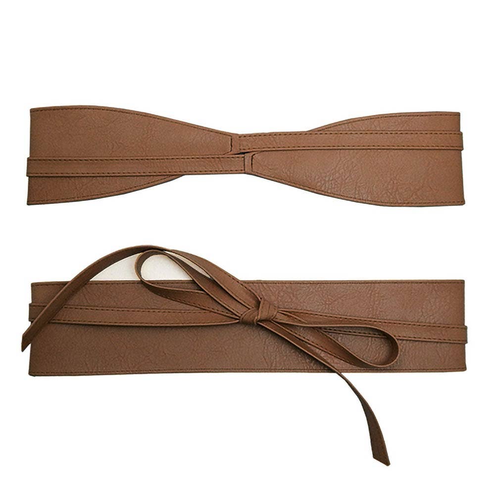 Wide Chocolate Brown Faux Leather Wrap Belt - A4 Accessories - Belts - Clover + Bee
