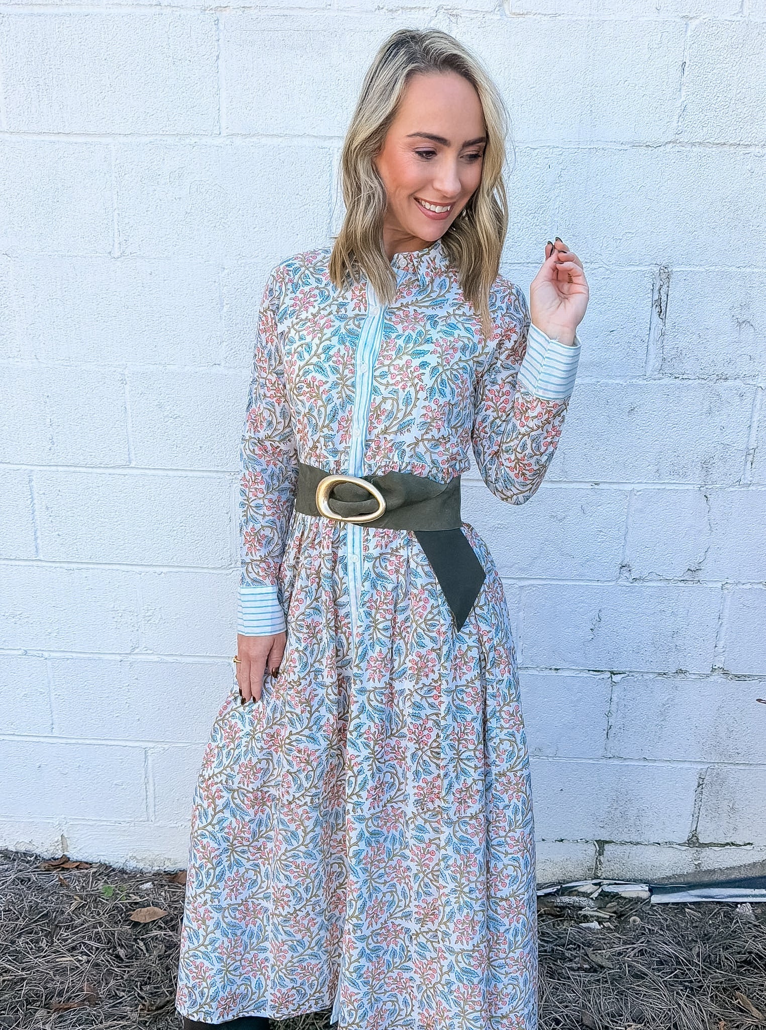 Wide Olive Suede Look Belt with Organic Statement Buckle