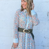 Wide Olive Suede Look Belt with Organic Statement Buckle