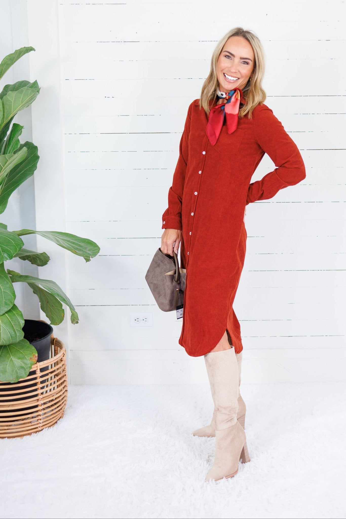 Wilson Clay Corduroy Button Down Midi Dress LA Society
