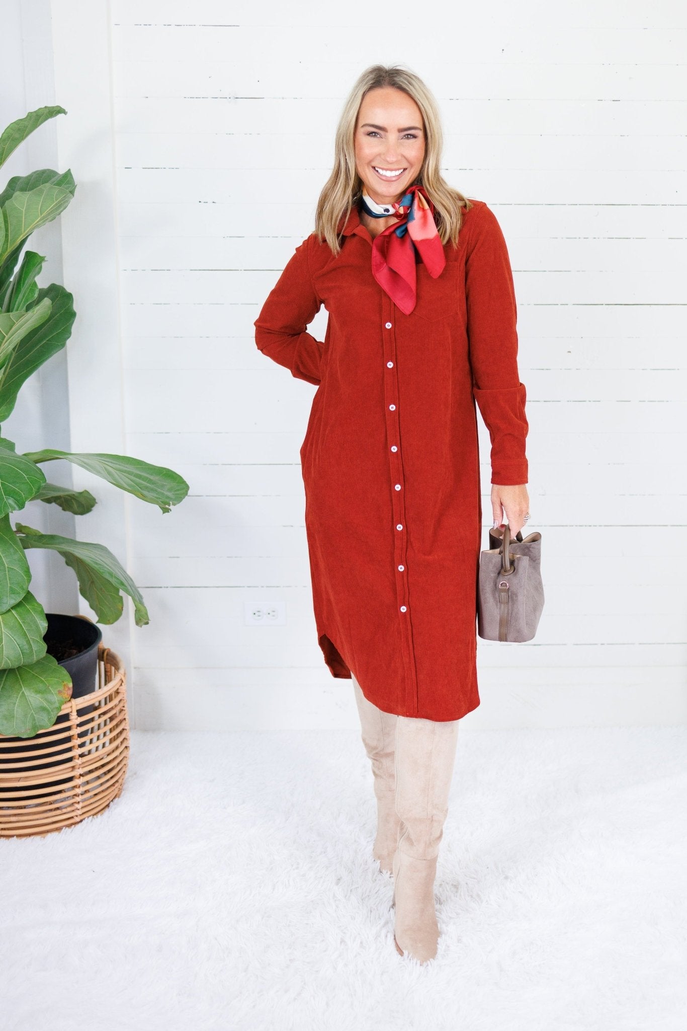 Wilson Clay Corduroy Button Down Midi Dress LA Society