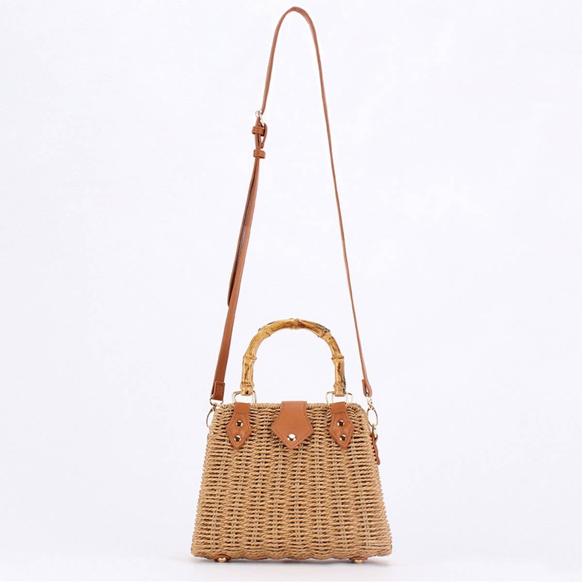 Woven Straw + Bamboo Handle Bag