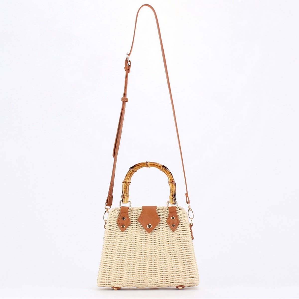 Woven Straw + Bamboo Handle Bag