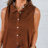 Tori Cocoa Bean Pleated Top