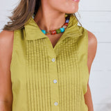 Tori Martini Olive Pleated Top