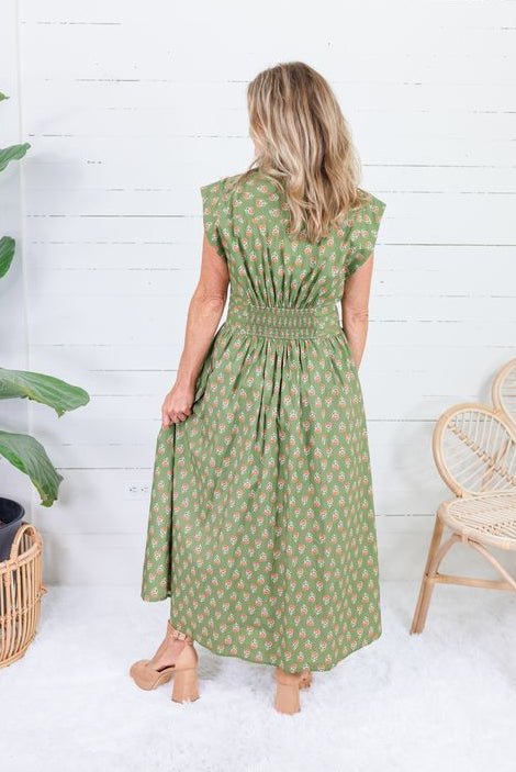 Xonnie Olive + Orange Floral Dress