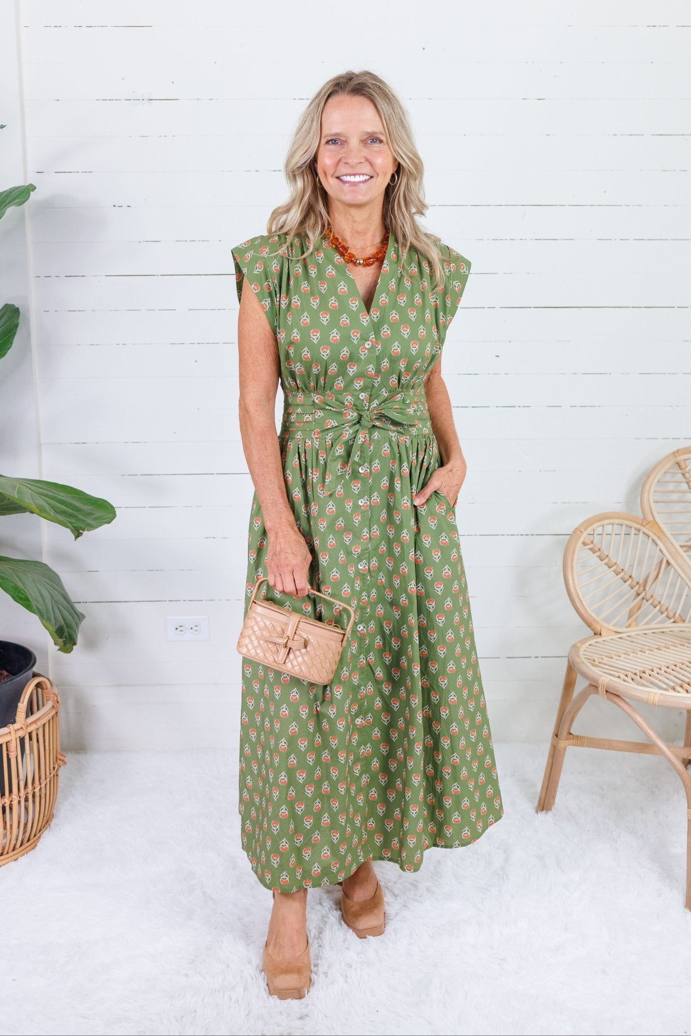 Xonnie Olive + Orange Floral Dress