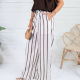 Justine White + Brown Stripe Wide Leg Pants