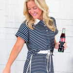 Yale Navy Stripe Button Top Entro